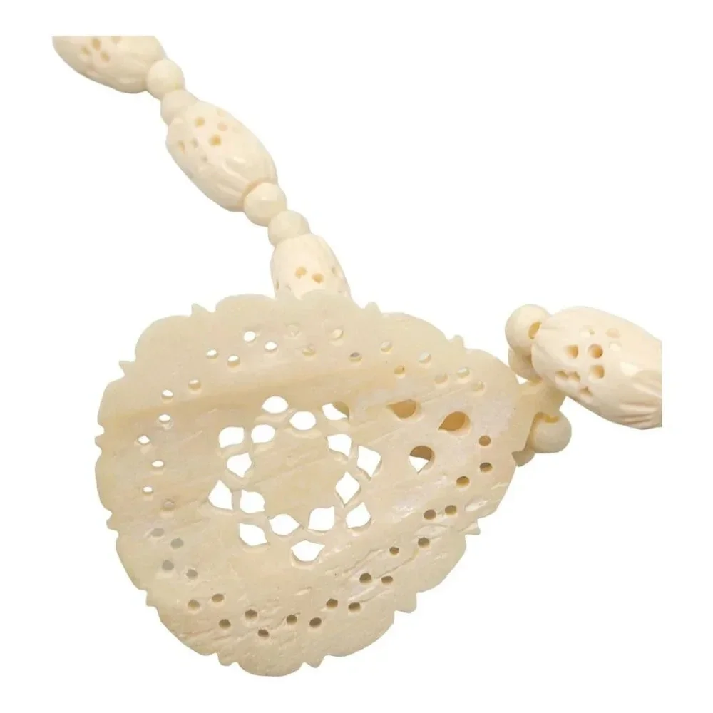 Bovine Bone Bead Beaded Flower Carved Statement Necklace